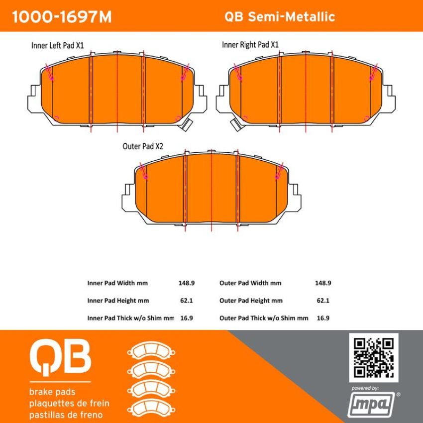 MPA 1000-1697M QB Semi-Metallic Brake Pads