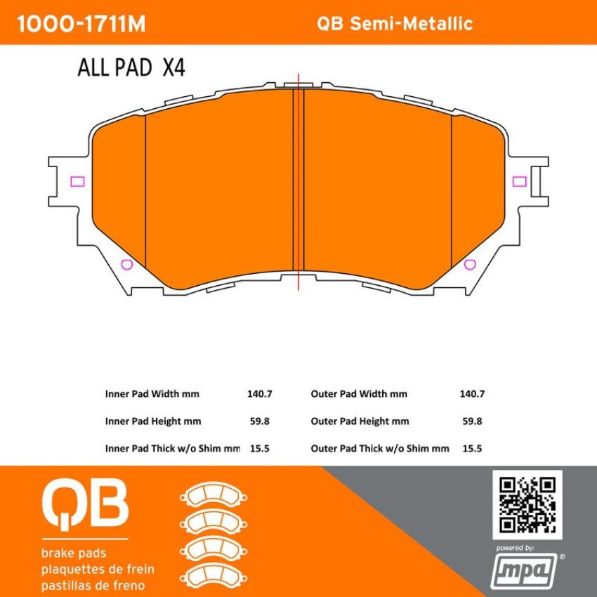 MPA 1000-1711M QB Semi-Metallic Brake Pads