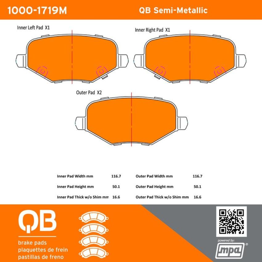 MPA 1000-1719M QB Semi-Metallic Brake Pads