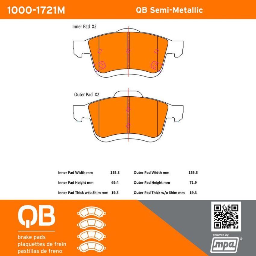 MPA 1000-1721M QB Semi-Metallic Brake Pads