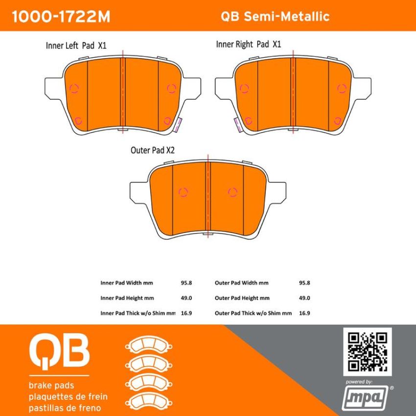 MPA 1000-1722M QB Semi-Metallic Brake Pads