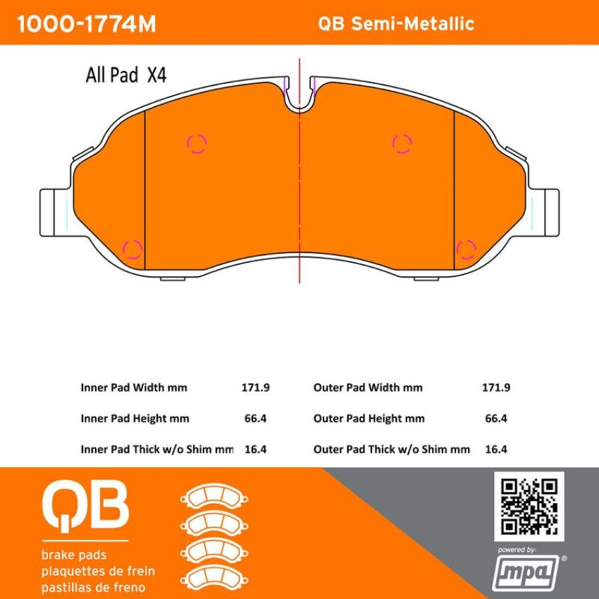 MPA 1000-1774M QB Semi-Metallic Brake Pads