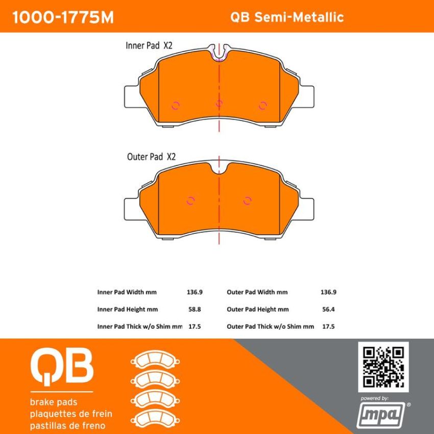 MPA 1000-1775M QB Semi-Metallic Brake Pads