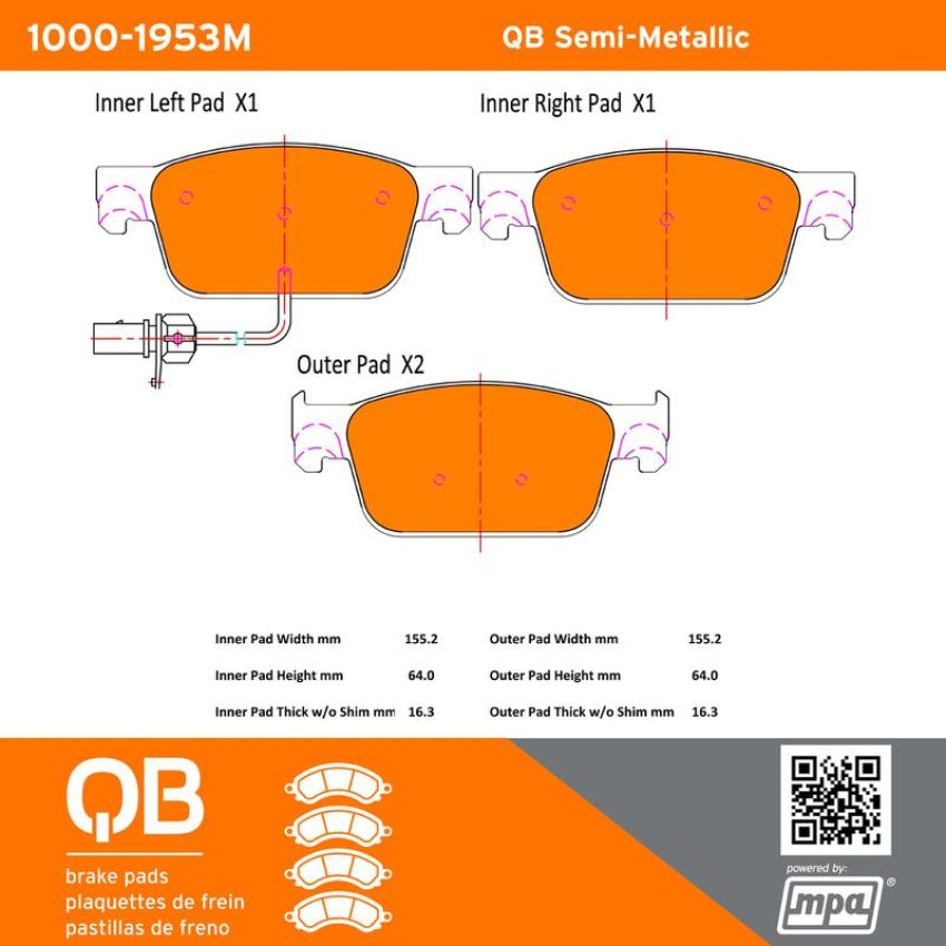 MPA 1000-1953M QB Semi-Metallic Brake Pads