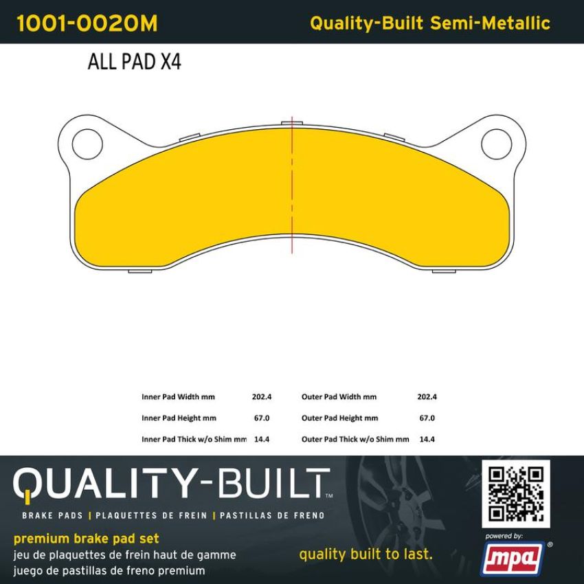 MPA 1001-0020M Quality-Built Premium Semi-Metallic Brake Pads