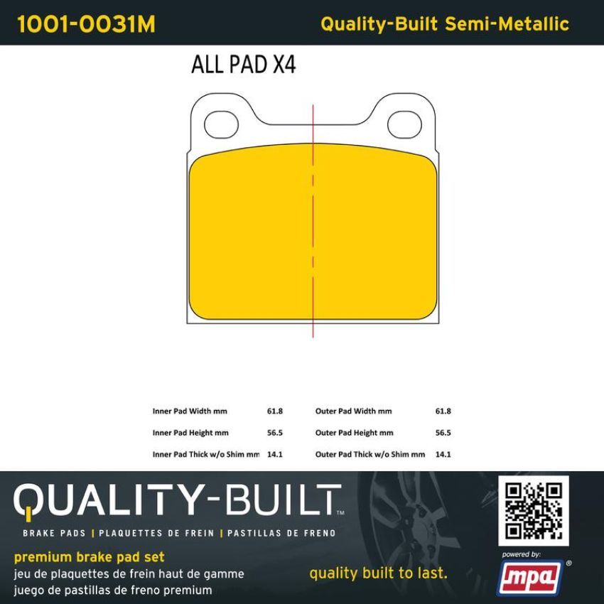 MPA 1001-0031M Quality-Built Premium Semi-Metallic Brake Pads