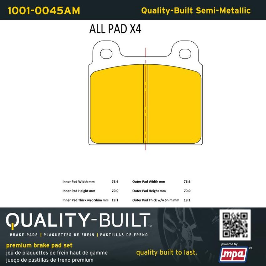 MPA 1001-0045AM Quality-Built Premium Semi-Metallic Brake Pads