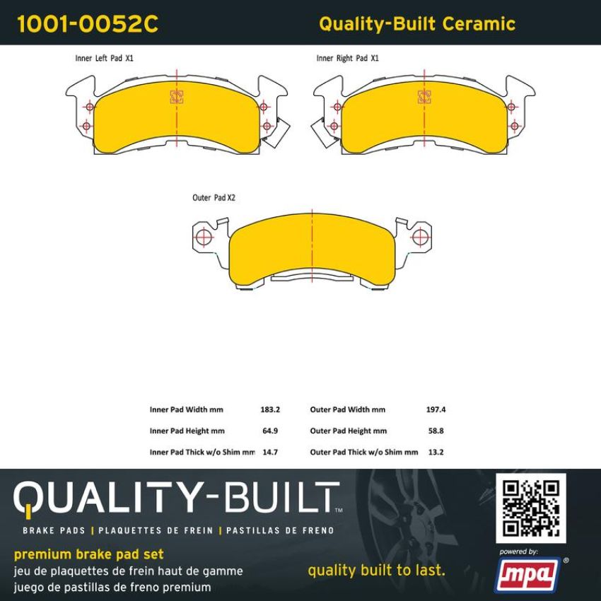 MPA 1001-0052C Quality-Built Premium Ceramic Brake Pads w/ Hardware