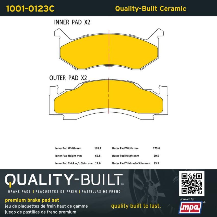 MPA 1001-0123C Quality-Built Premium Ceramic Brake Pads w/ Hardware