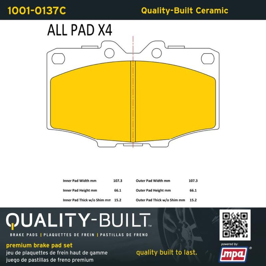 MPA 1001-0137C Quality-Built Premium Ceramic Brake Pads w/ Hardware