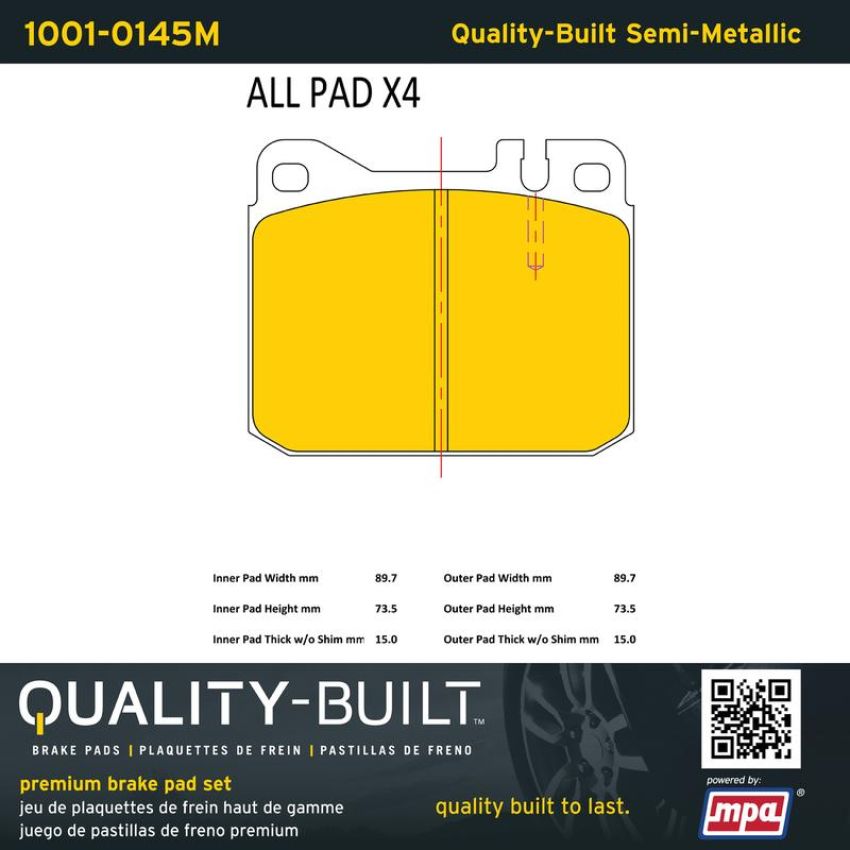 MPA 1001-0145M Quality-Built Premium Semi-Metallic Brake Pads