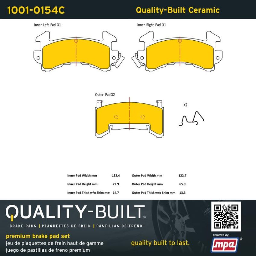 MPA 1001-0154C Quality-Built Premium Ceramic Brake Pads w/ Hardware
