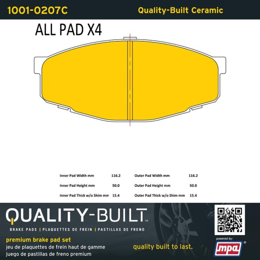 MPA 1001-0207C Quality-Built Premium Ceramic Brake Pads w/ Hardware