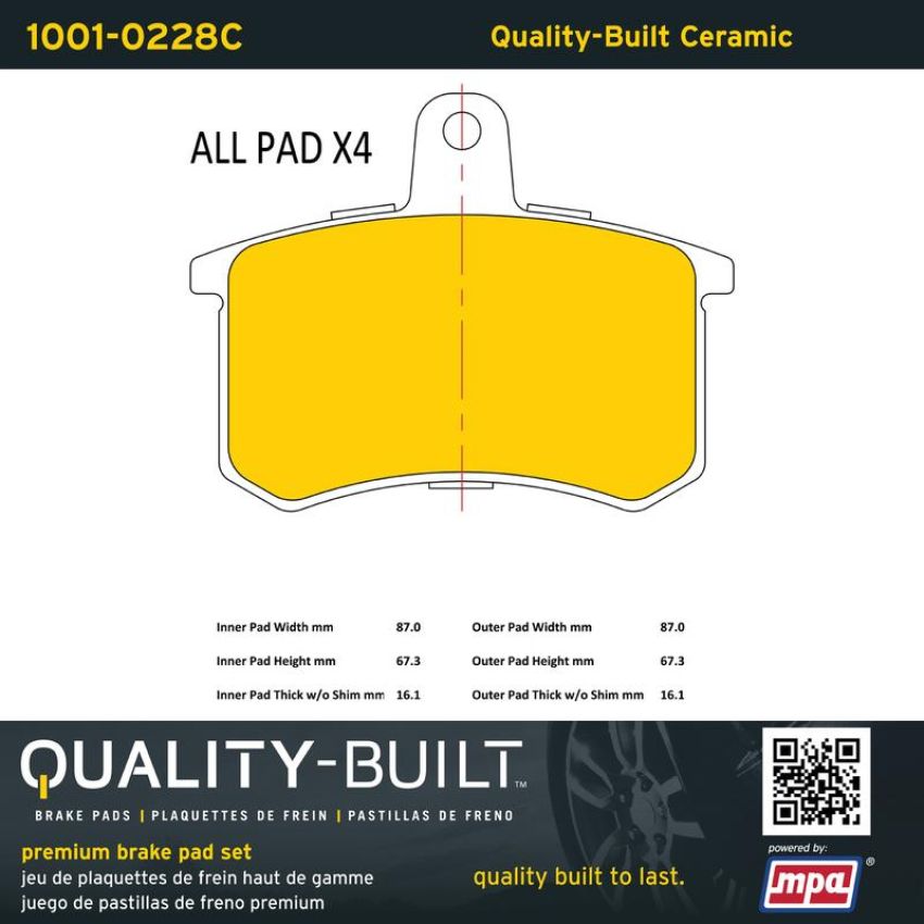 MPA 1001-0228C Quality-Built Premium Ceramic Brake Pads w/ Hardware