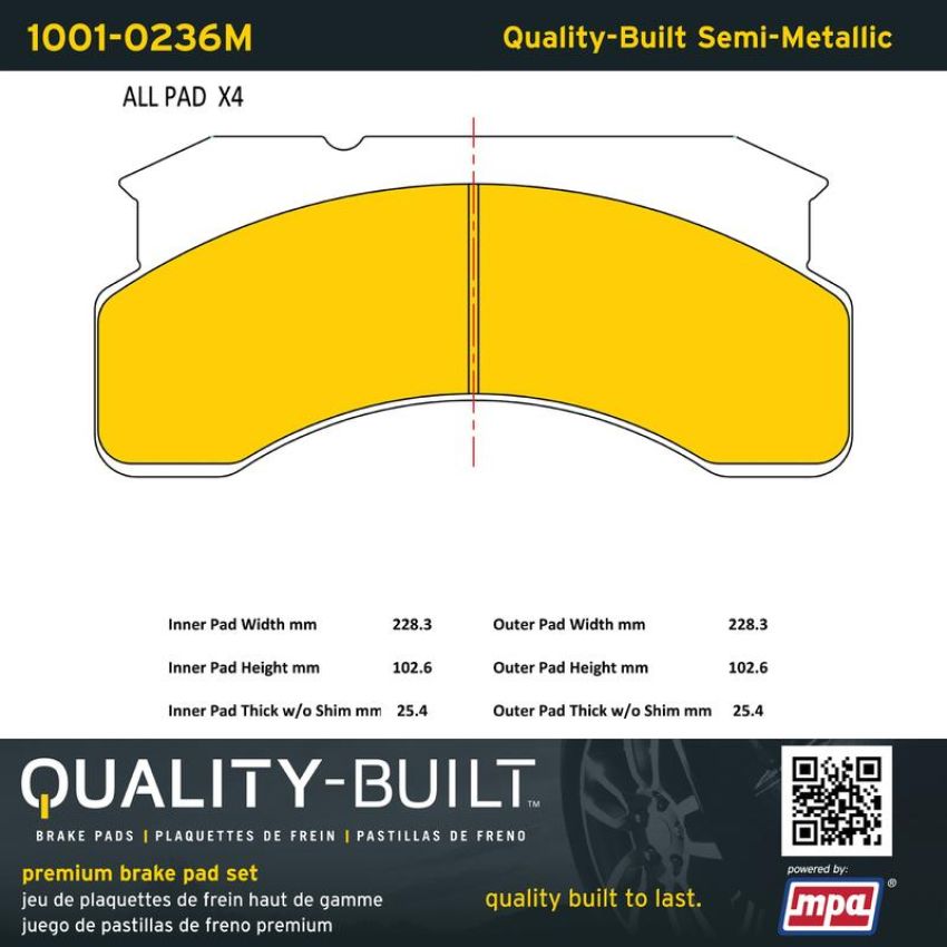 MPA 1001-0236M Quality-Built Premium Semi-Metallic Brake Pads