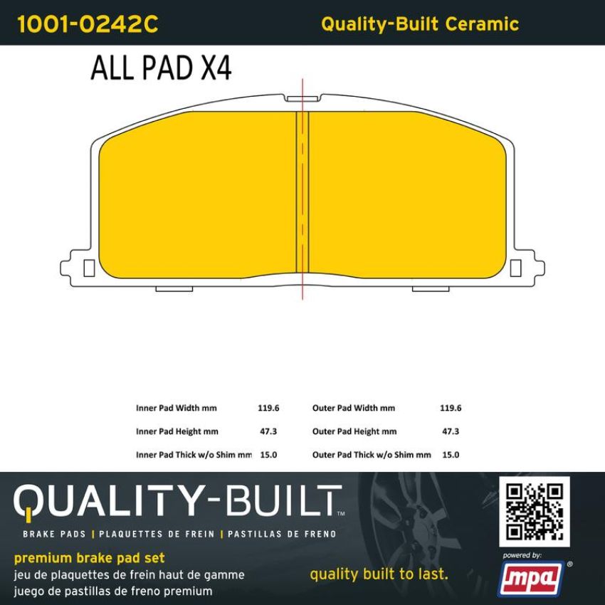 MPA 1001-0242C Quality-Built Premium Ceramic Brake Pads w/ Hardware