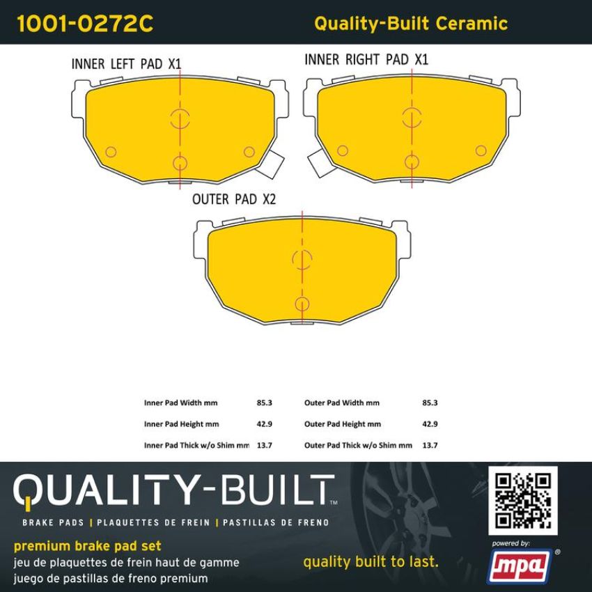 MPA 1001-0272C Quality-Built Premium Ceramic Brake Pads w/ Hardware