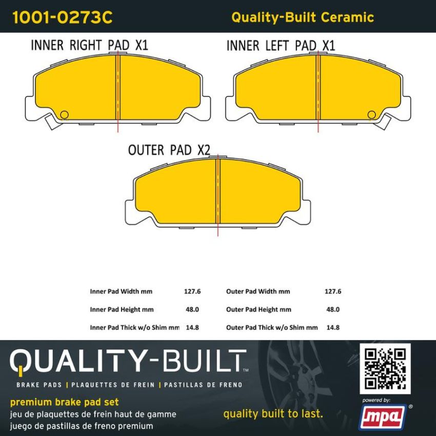 MPA 1001-0273C Quality-Built Premium Ceramic Brake Pads w/ Hardware