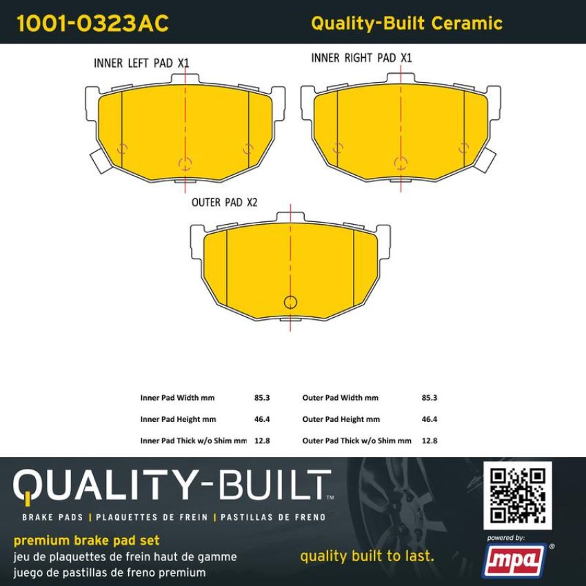 MPA 1001-0323AC Quality-Built Premium Ceramic Brake Pads w/ Hardware