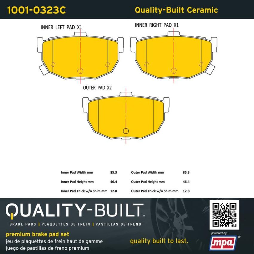 MPA 1001-0323C Quality-Built Premium Ceramic Brake Pads w/ Hardware