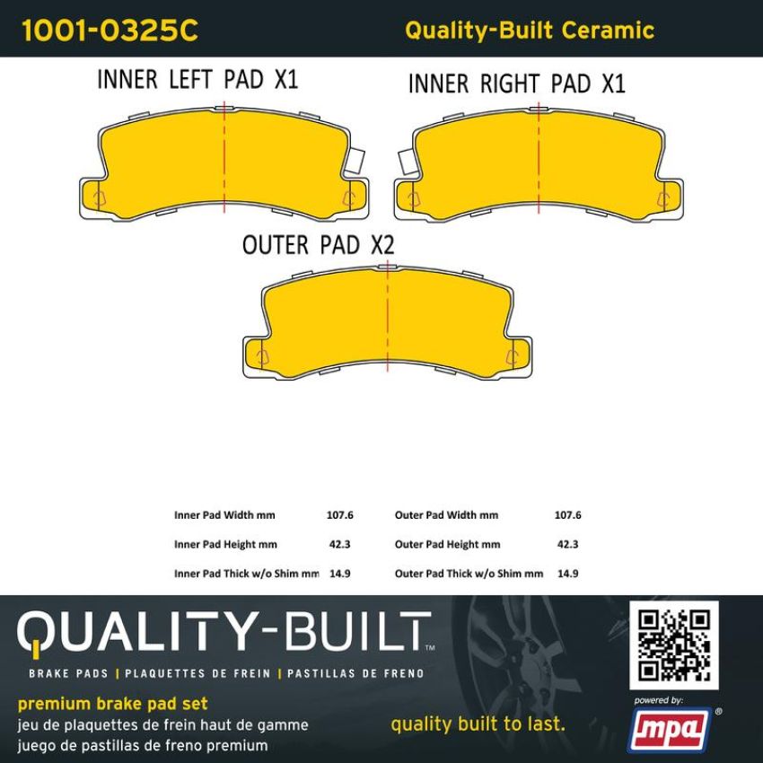 MPA 1001-0325C Quality-Built Premium Ceramic Brake Pads w/ Hardware