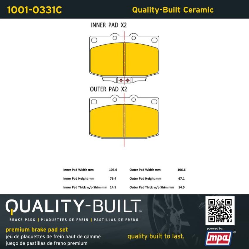 MPA 1001-0331C Quality-Built Premium Ceramic Brake Pads