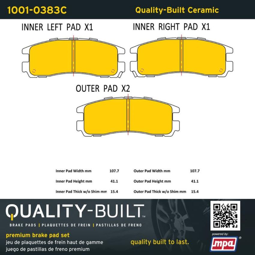 MPA 1001-0383C Quality-Built Premium Ceramic Brake Pads w/ Hardware