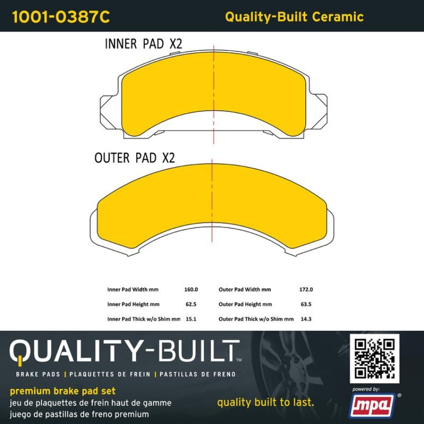 MPA 1001-0387C Quality-Built Premium Ceramic Brake Pads w/ Hardware