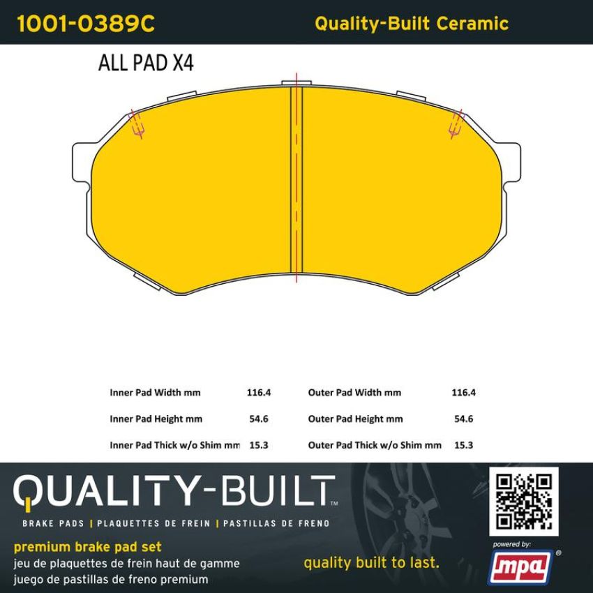 MPA 1001-0389C Quality-Built Premium Ceramic Brake Pads w/ Hardware