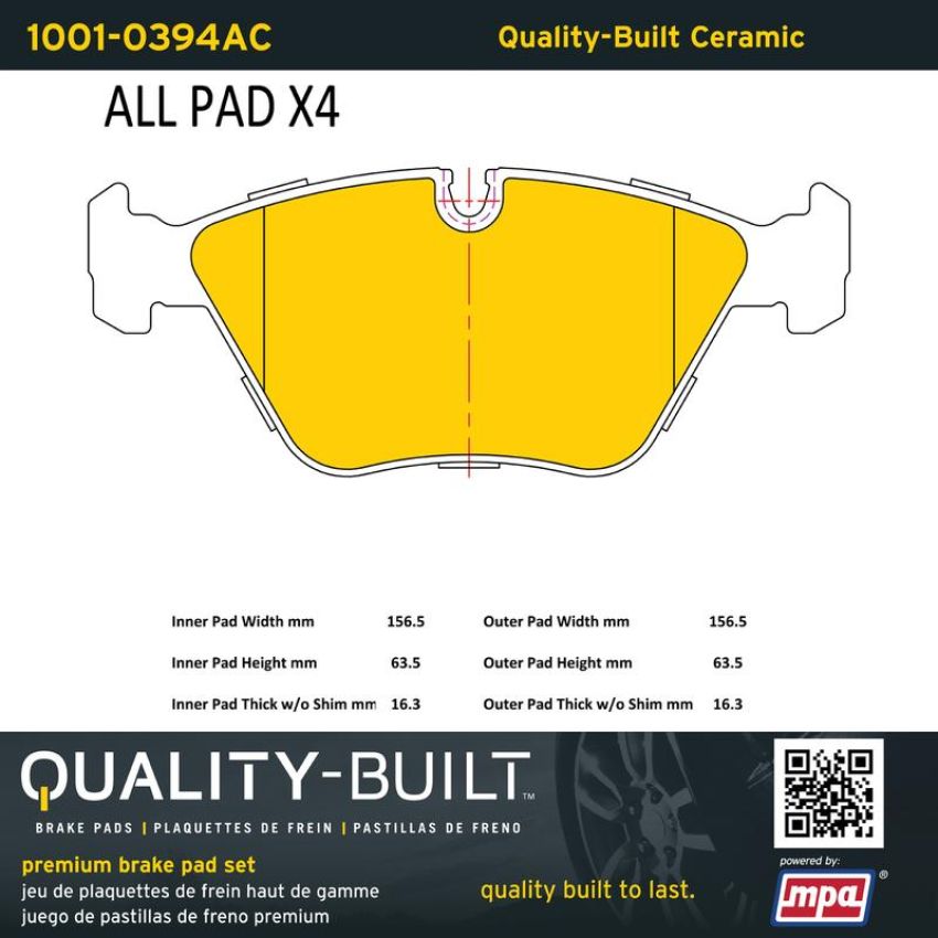 MPA 1001-0394AC Quality-Built Premium Ceramic Brake Pads w/ Hardware