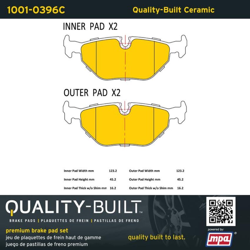 MPA 1001-0396C Quality-Built Premium Ceramic Brake Pads w/ Hardware