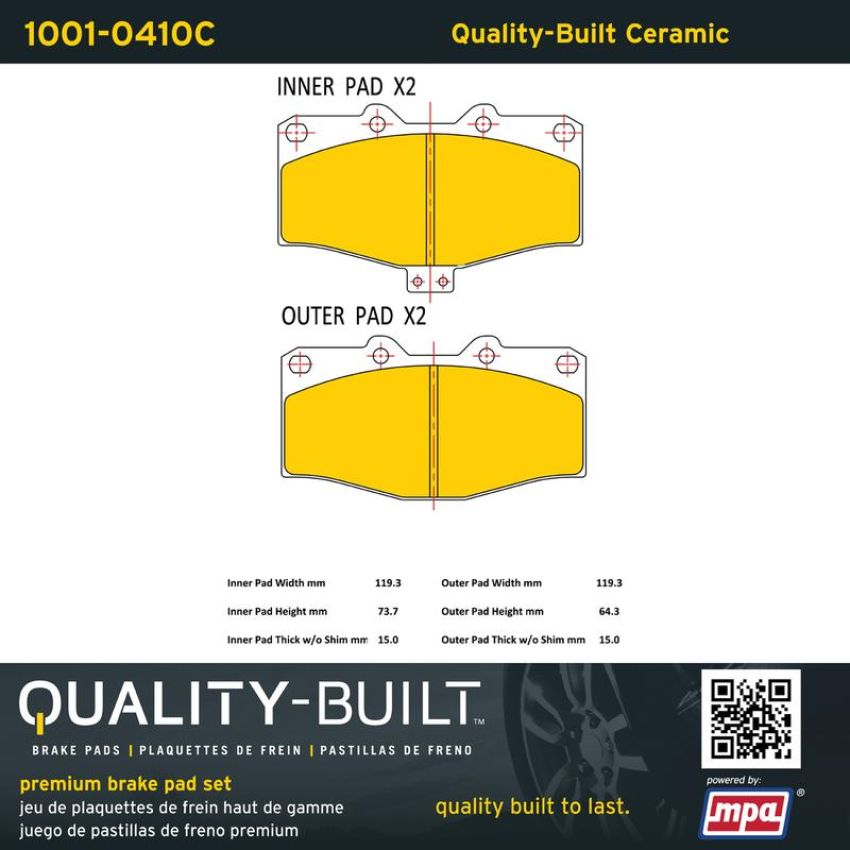 MPA 1001-0410C Quality-Built Premium Ceramic Brake Pads w/ Hardware