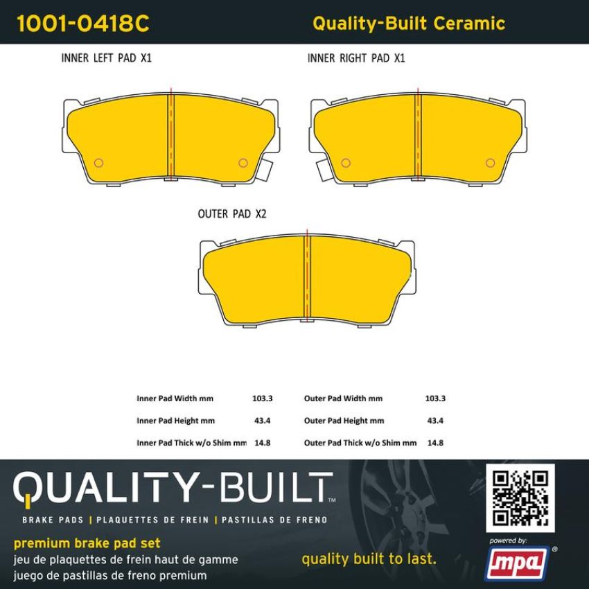 MPA 1001-0418C Quality-Built Premium Ceramic Brake Pads w/ Hardware