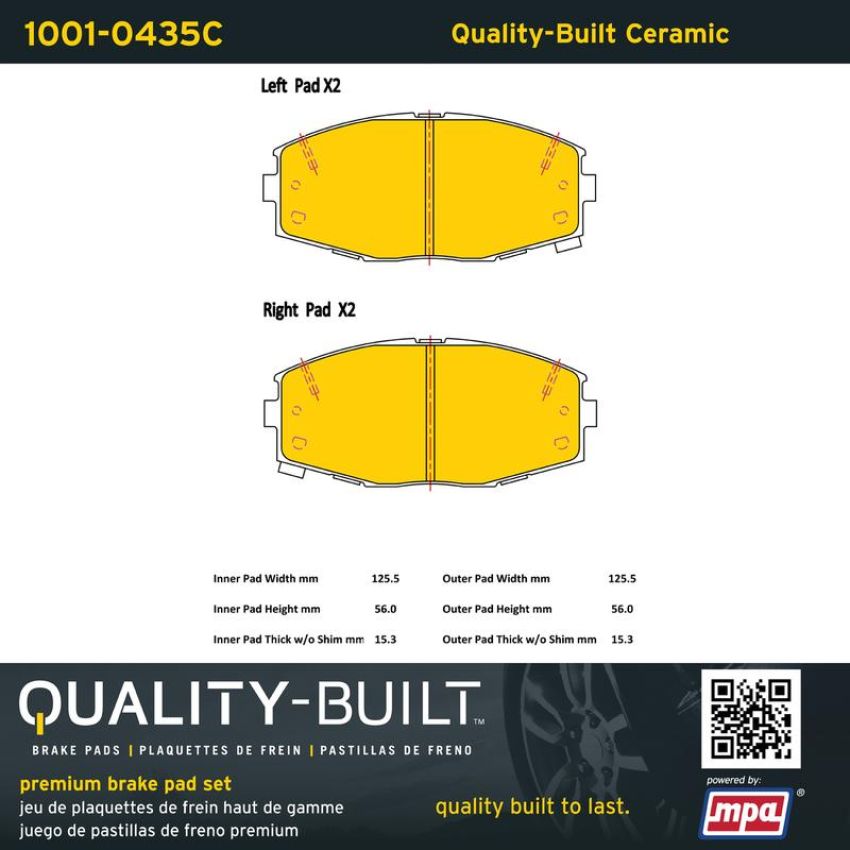MPA 1001-0435C Quality-Built Premium Ceramic Brake Pads w/ Hardware