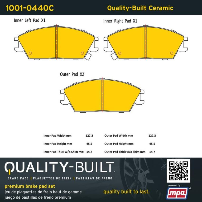 MPA 1001-0440C Quality-Built Premium Ceramic Brake Pads w/ Hardware