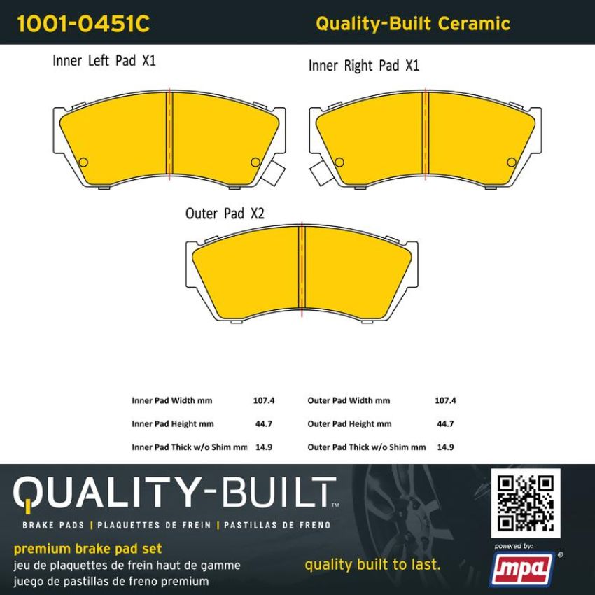 MPA 1001-0451C Quality-Built Premium Ceramic Brake Pads w/ Hardware