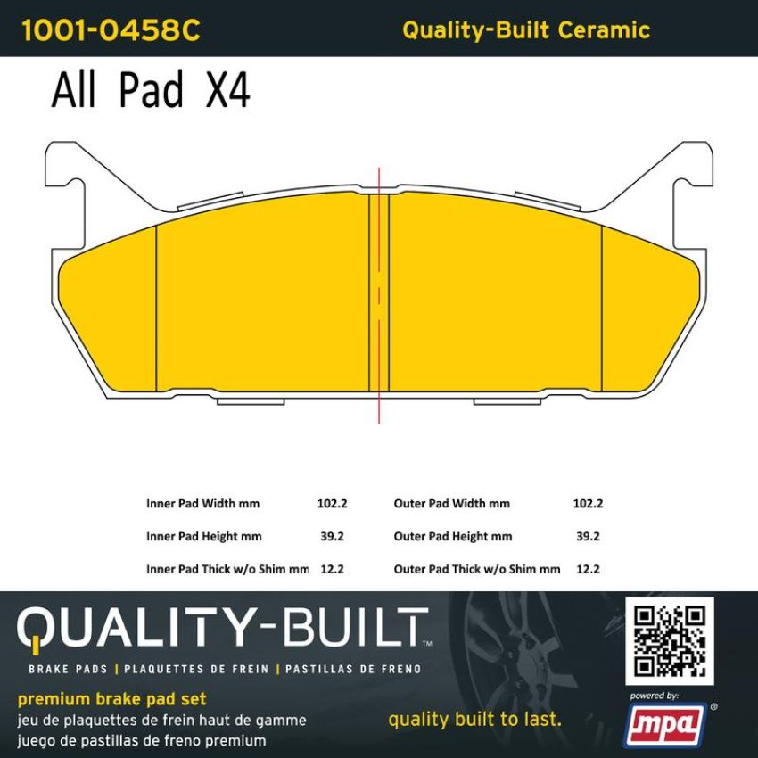 MPA 1001-0458C Quality-Built Premium Ceramic Brake Pads w/ Hardware