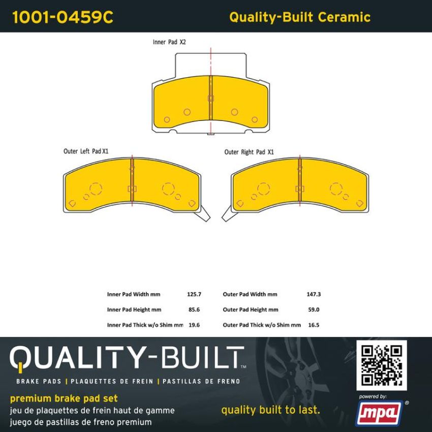 MPA 1001-0459C Quality-Built Premium Ceramic Brake Pads w/ Hardware