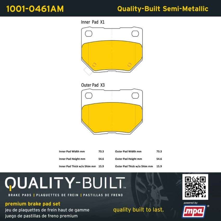 MPA 1001-0461AM Quality-Built Premium Semi-Metallic Brake Pads