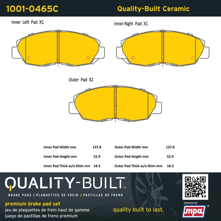 MPA 1001-0465C Quality-Built Premium Ceramic Brake Pads w/ Hardware