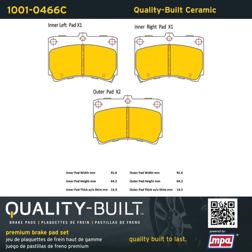 MPA 1001-0466C Quality-Built Premium Ceramic Brake Pads w/ Hardware