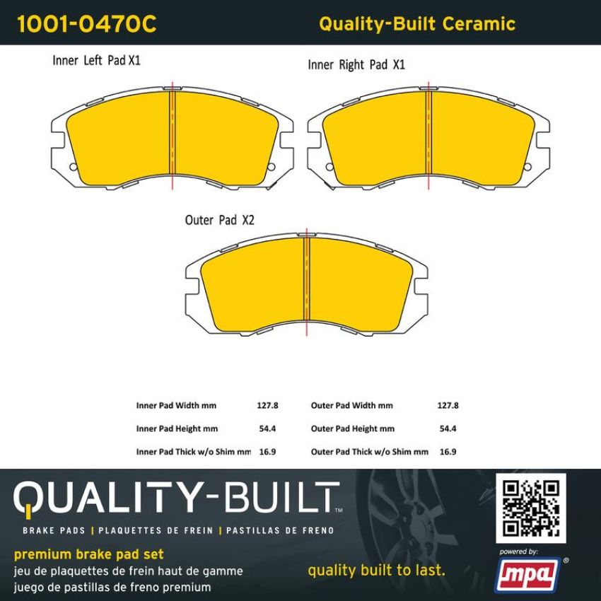 MPA 1001-0470C Quality-Built Premium Ceramic Brake Pads w/ Hardware
