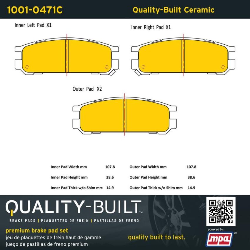 MPA 1001-0471C Quality-Built Premium Ceramic Brake Pads w/ Hardware
