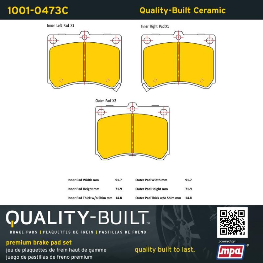 MPA 1001-0473C Quality-Built Premium Ceramic Brake Pads w/ Hardware