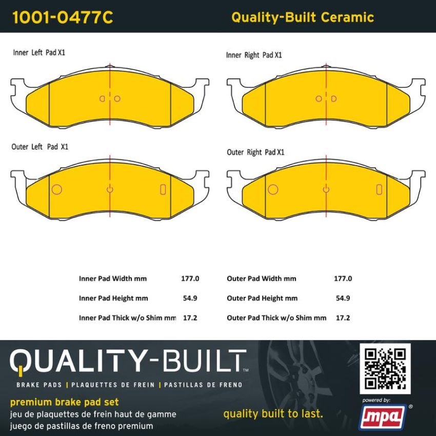 MPA 1001-0477C Quality-Built Premium Ceramic Brake Pads w/ Hardware
