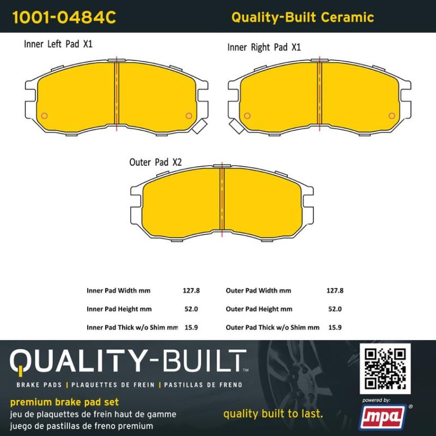 MPA 1001-0484C Quality-Built Premium Ceramic Brake Pads w/ Hardware