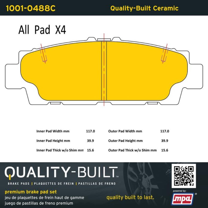 MPA 1001-0488C Quality-Built Premium Ceramic Brake Pads w/ Hardware