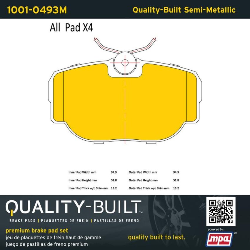 MPA 1001-0493M Quality-Built Premium Semi-Metallic Brake Pads
