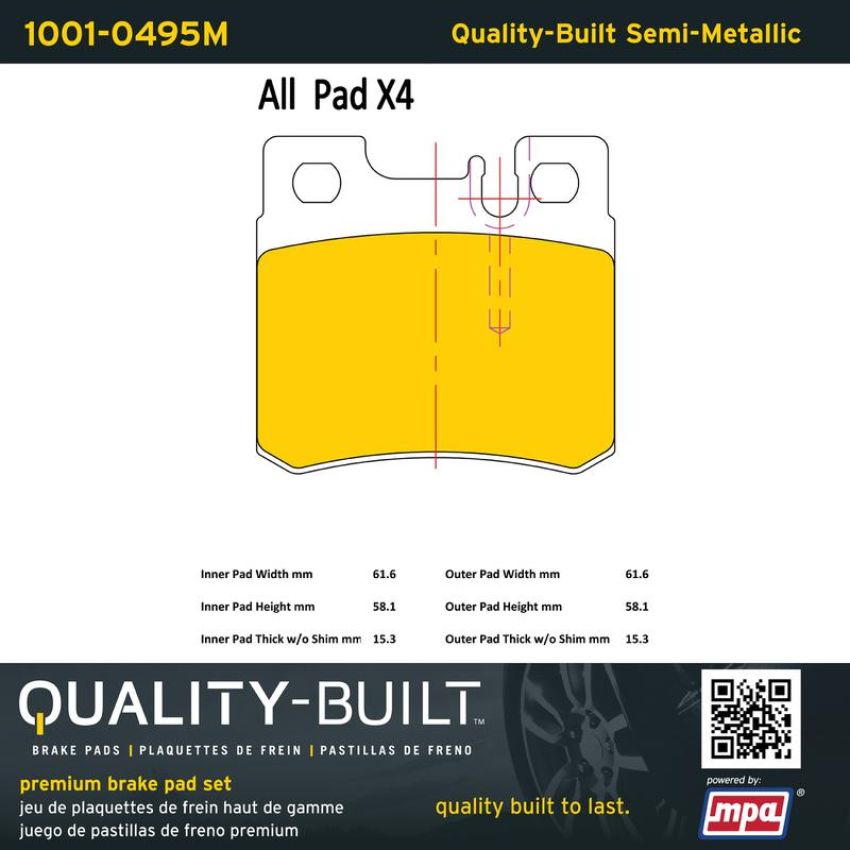 MPA 1001-0495M Quality-Built Premium Semi-Metallic Brake Pads