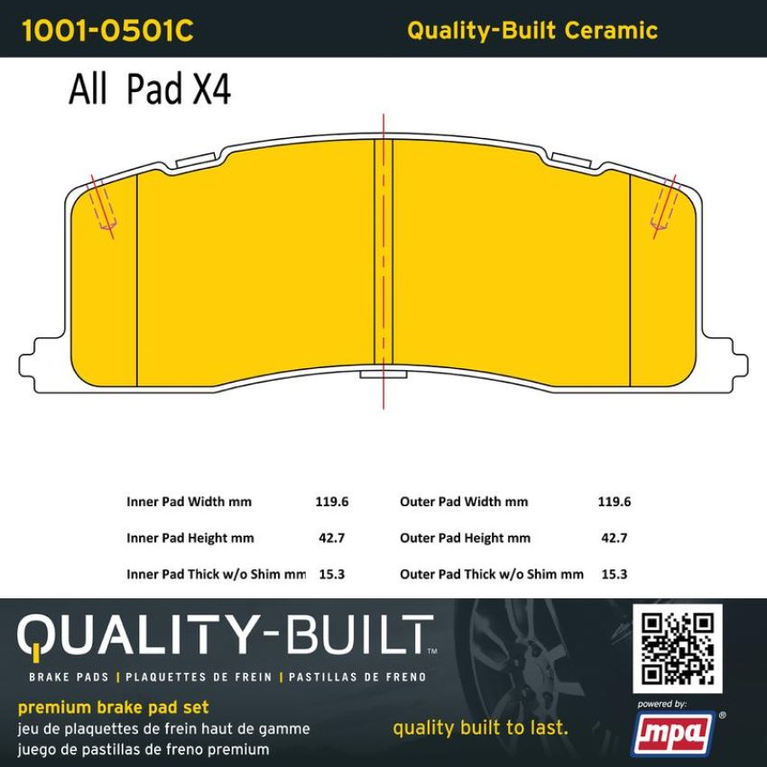 MPA 1001-0501C Quality-Built Premium Ceramic Brake Pads w/ Hardware